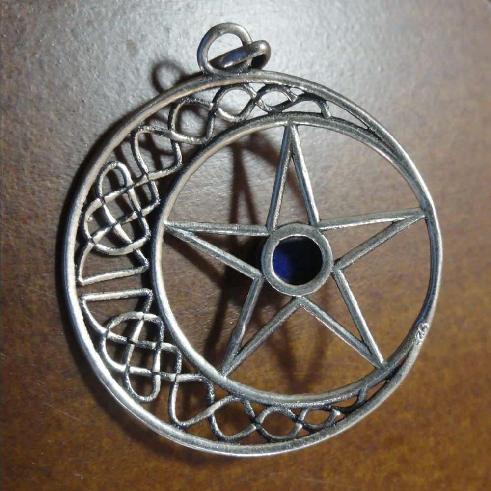 Blue Larimar stone half moon star 925 sterling pendant. Detailed, EUC. - Picture 4 of 4